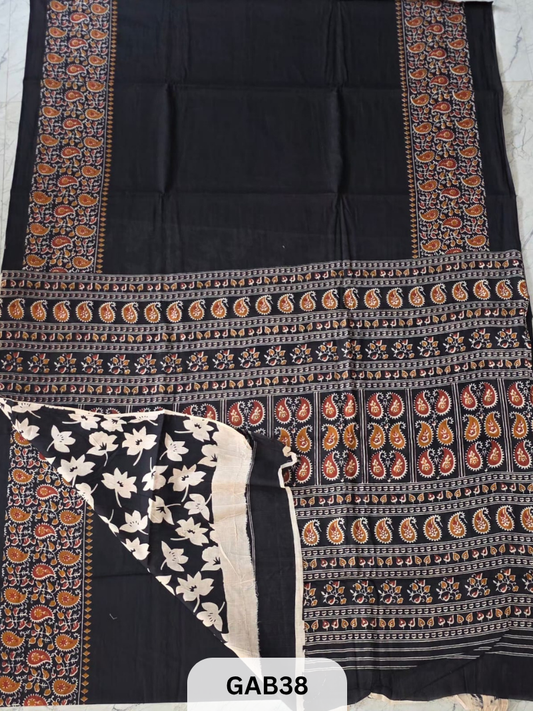 BAGRU PRINT COTTON MULMUL SAREES WITH BLOUSE-SAREE 5.5M +BLOUSE 1M