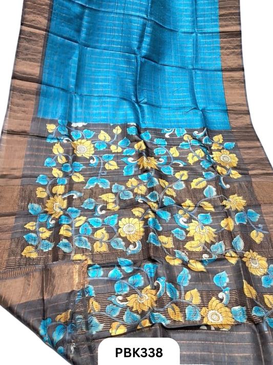 Pure Handloom Check Zari Tussar Silk Saree