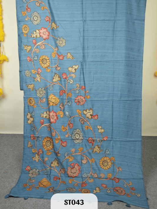 Kalamkari Appliqué work Saree - Premium Semi Tussar