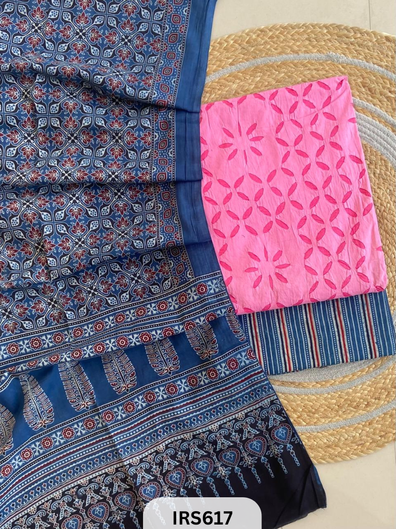 RAJASTHANI HAND STITCHED APLIQUE DYED TOP & BOTTOM WITH AJRAKH DUPATTA