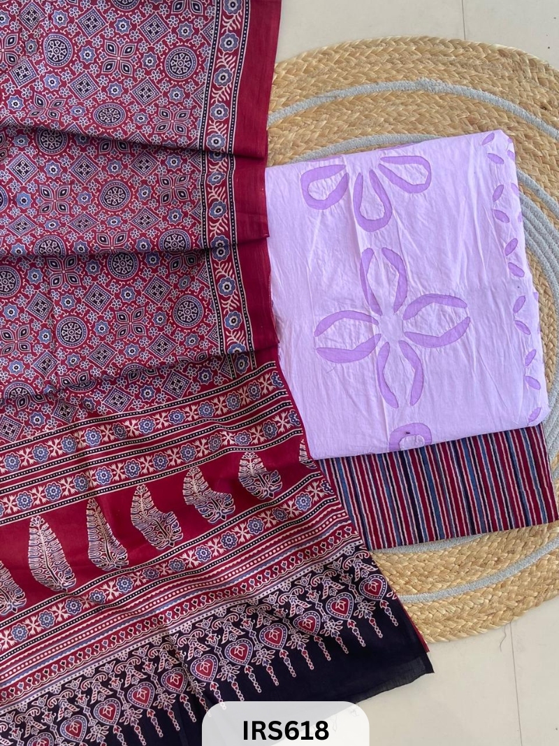 RAJASTHANI HAND STITCHED APLIQUE DYED TOP & BOTTOM WITH AJRAKH DUPATTA