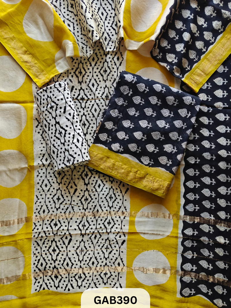 HAND BLOCK PRINTED MAHESHWARI SILK ZARI BORDER | 3 PCS