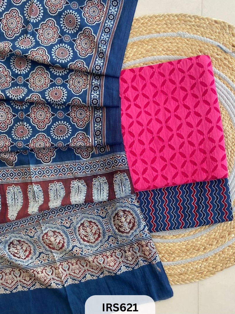 RAJASTHANI HAND STITCHED APLIQUE DYED TOP & BOTTOM WITH AJRAKH DUPATTA