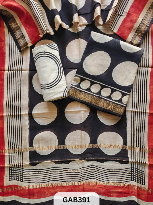 HAND BLOCK PRINTED MAHESHWARI SILK ZARI BORDER | 3 PCS