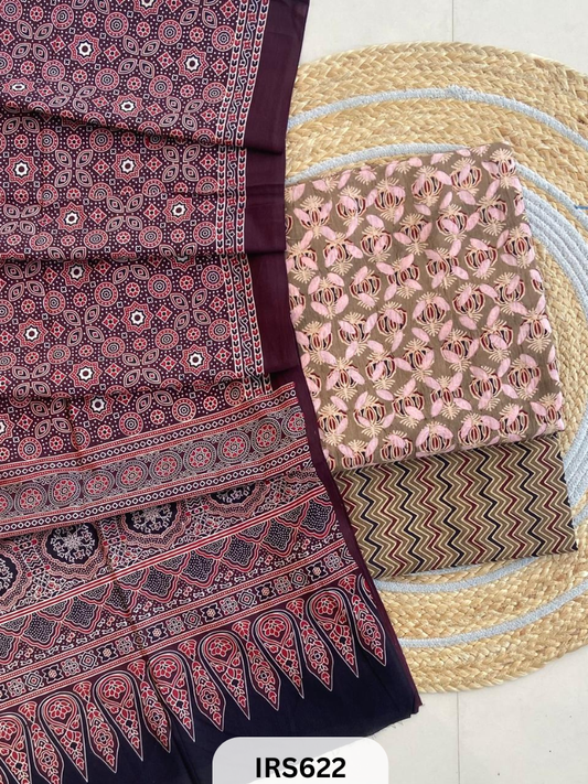 RAJASTHANI HAND STITCHED APLIQUE DYED TOP & BOTTOM WITH AJRAKH DUPATTA