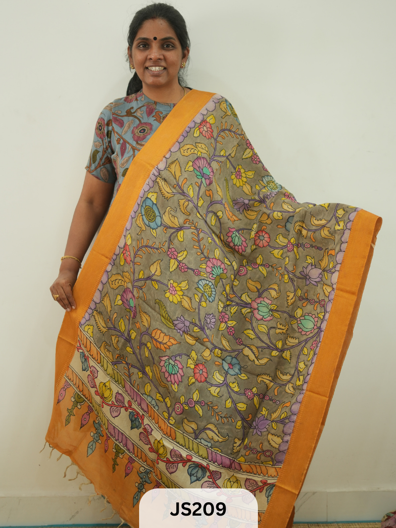 PEN KALAMKARI CHENNURI SILK DUPATTA
