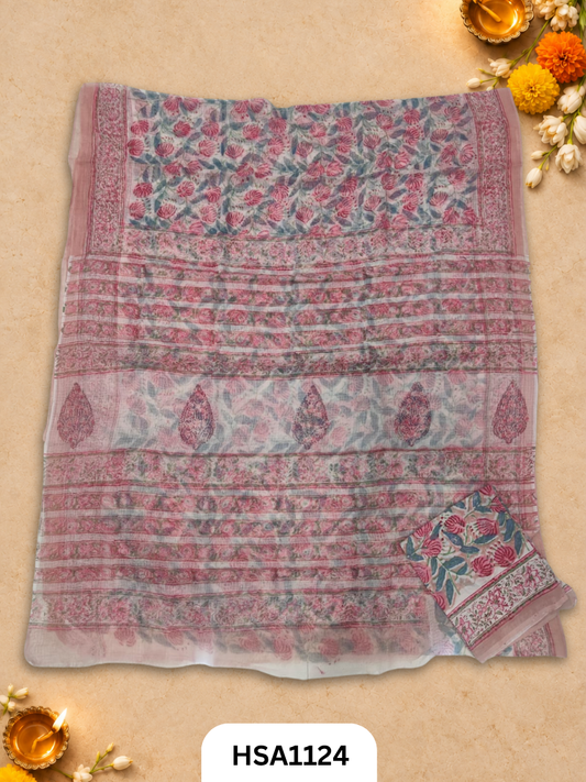 Hand Block Printed Traditional Designs & Multi Colour Combinations Kota Doria Sarees