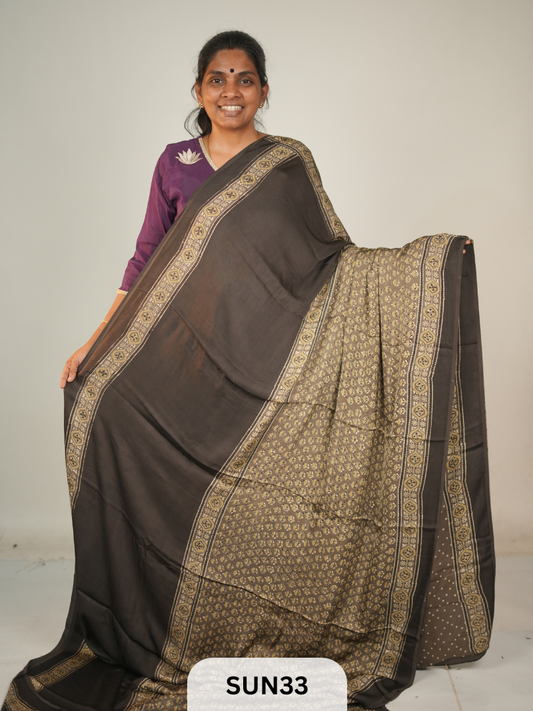 MODAL SILK WITH AJRAKH HANDBLOCK PRINT SAREE
