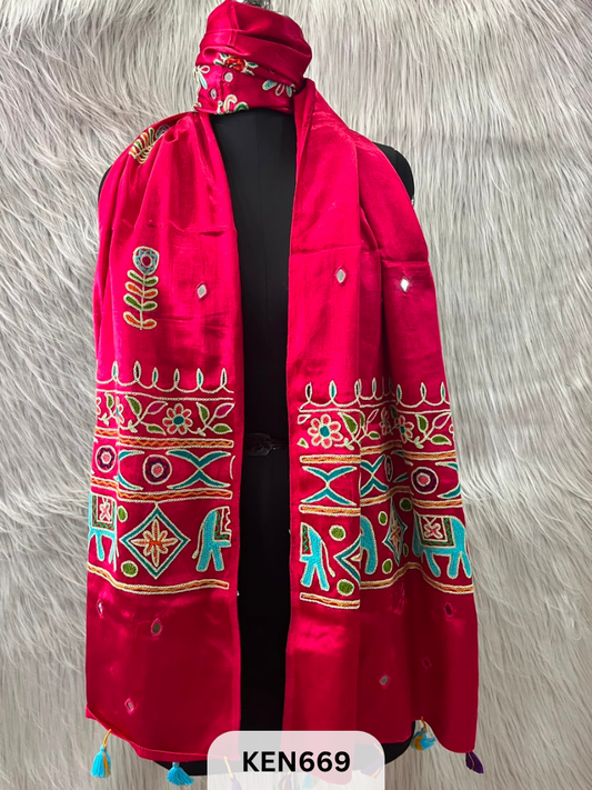 MUSHRU HAND AARI WORK WITH MIRROR WORK STOLE