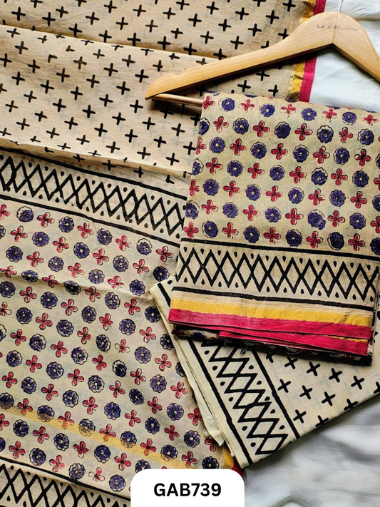 Hand Block Chanderi Silk Dress Materials Top 2.5 Mtrs Duptta 2.5 Mtrs