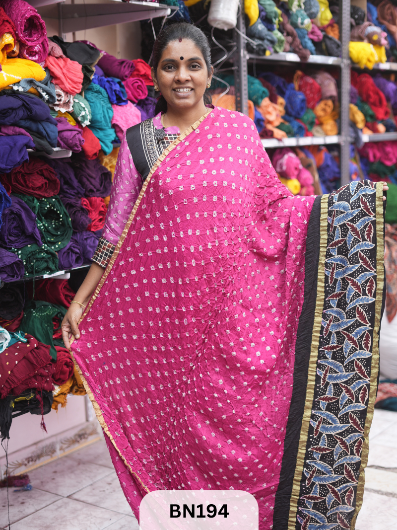 AJRAKH BANDHEJ WITH SKIRT BORDER SAREES | MODAL GAJI FABRIC