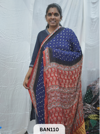 BANDHANI WITH AJRAKH SEMI GAJI SAREE