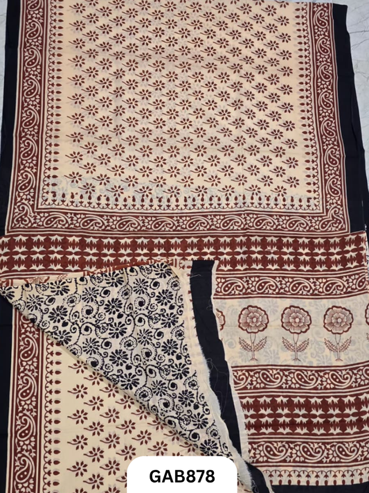 Bagru Block Print Cotton Mulmul Sarees With Running Blouse