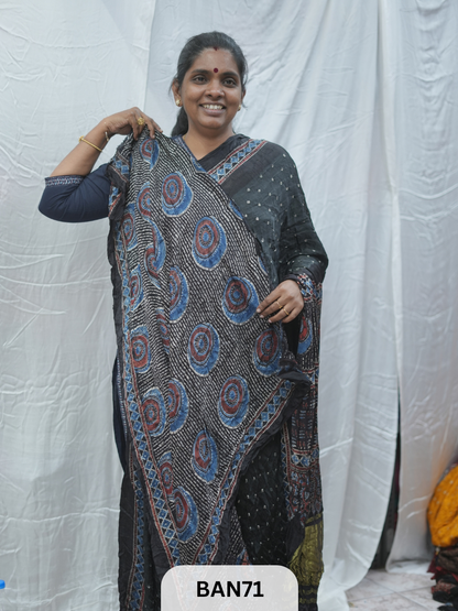 BANDHANI WITH AJRAKH SEMI GAJI SAREE