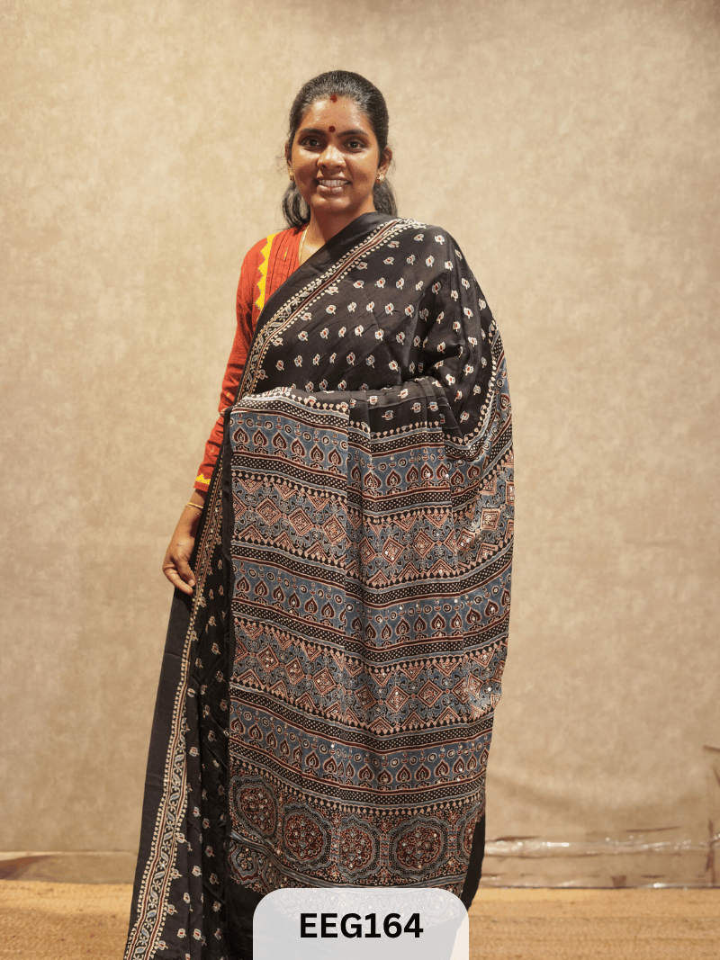 AJRAKH MODAL SAREE WITH MIRROR