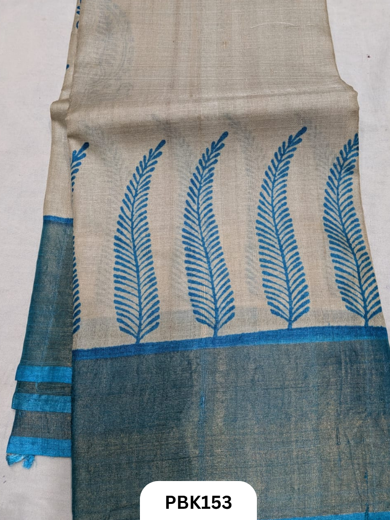 Premium Pure Tussar Silk Handblock Print Saree – Kolkata Special