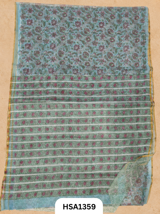 Chiffon Zari Border Saree - Hand Brush Painted