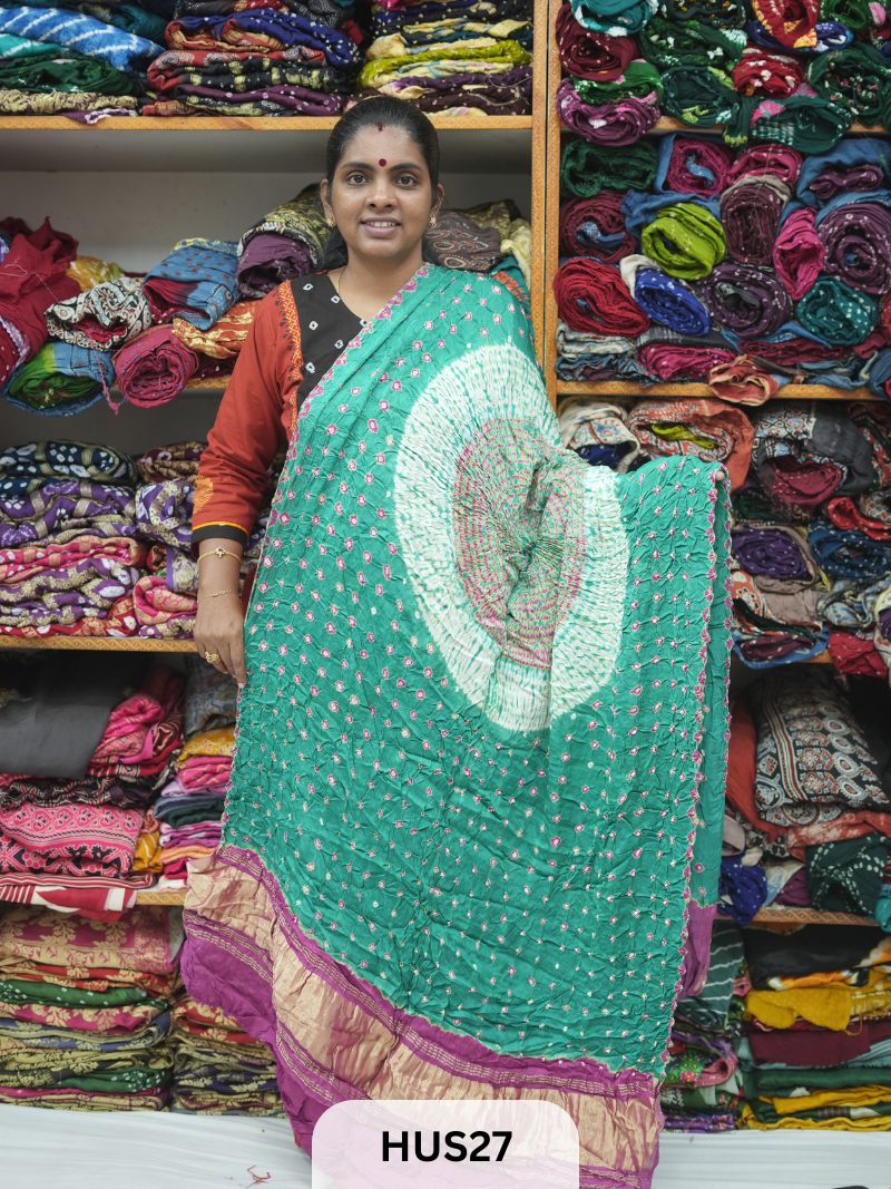 BANDHANI SHIBORI WITH LAGDI PATTA PIPEING BORDER