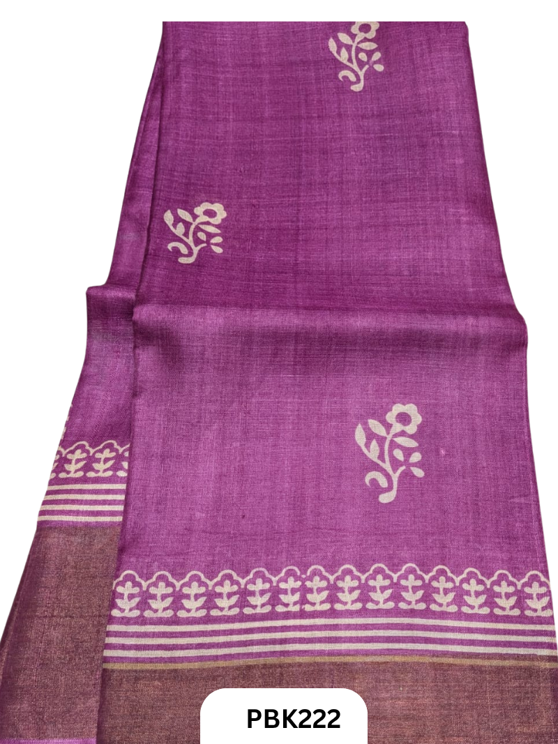 Premium Pure Tussar Silk Handblock Print Saree – Kolkata Special