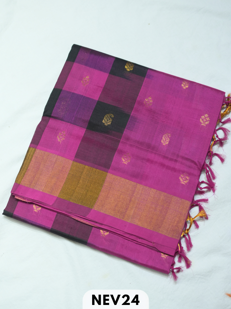 PALUM PAZHAMUM CHECKS WITH BUTTA  SILK COTTON SAREE