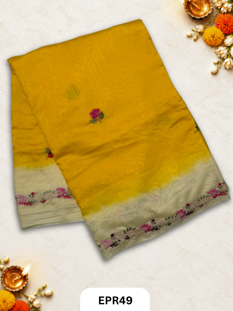 Pure Mul Chanderi With Embroidery Saree