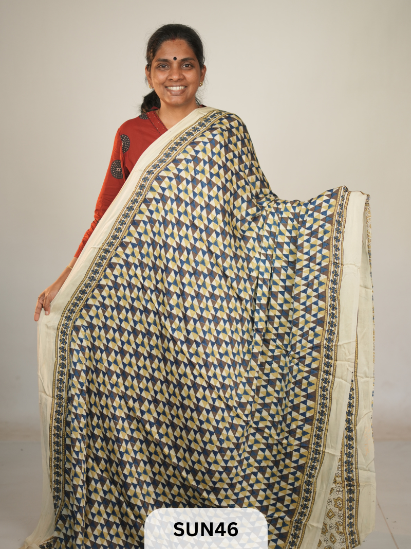 MODAL SILK WITH AJRAKH HANDBLOCK PRINT SAREE