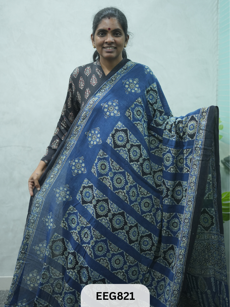 MUL COTTON AJRAKH HANDBLOCK PRINT SAREE