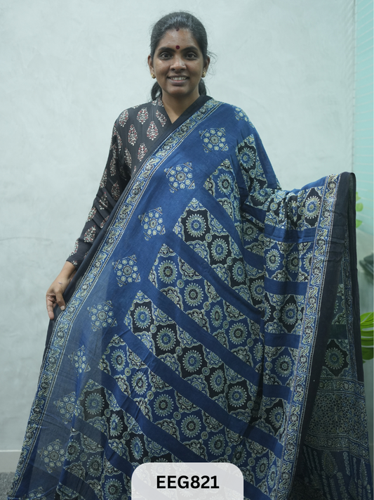 MUL COTTON AJRAKH HANDBLOCK PRINT SAREE