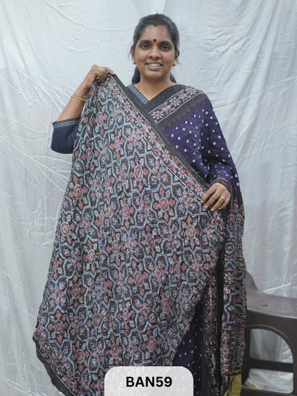 BANDHANI WITH AJRAKH SEMI GAJI SAREE