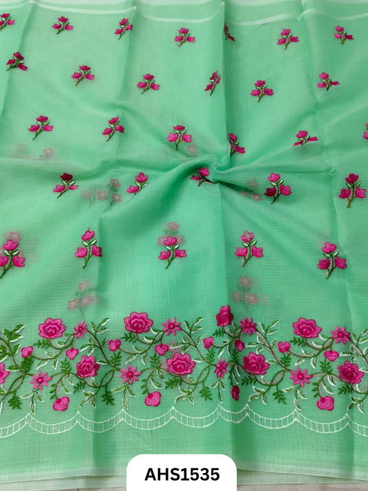Kota Cotton Embroidery Work Saree With Blouse