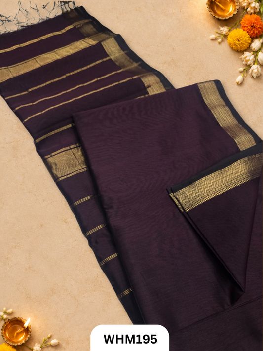 Pure Maheshwari Handloom Zari Border Plain Saree