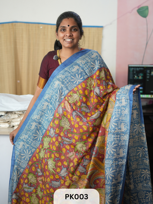 PEN KALAMKARI TUSSAR SILK SAREE