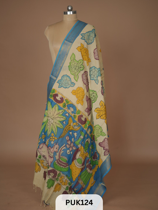 PURE PENKALAMKARI DUPPATTA - CHENNURI SILK