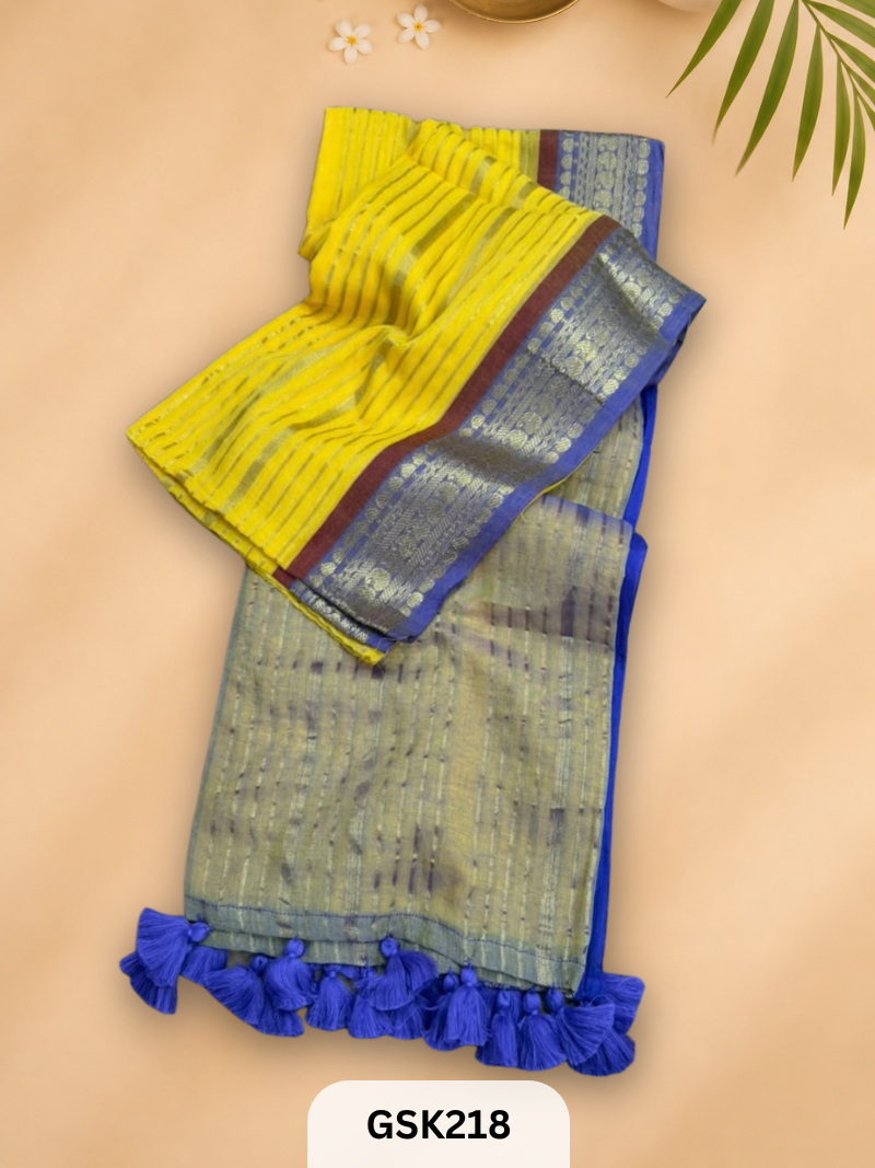 Pure Mulcotton 120 count premium Thread Zari border with Tassel