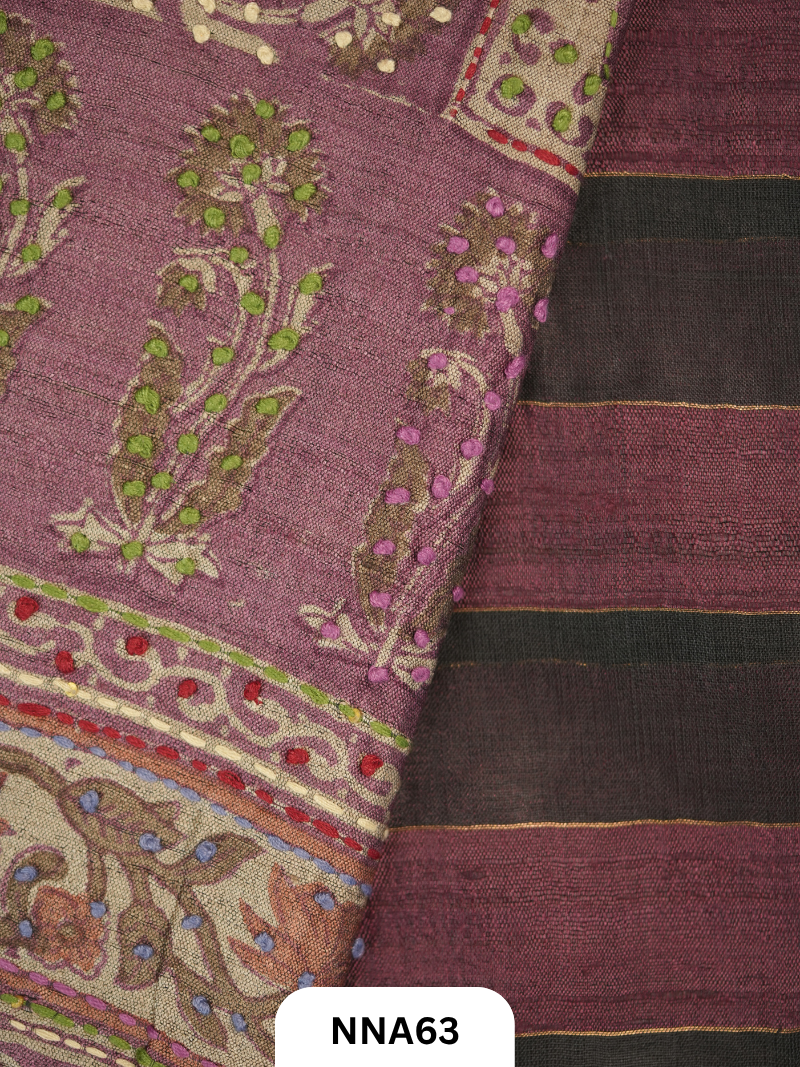 Handloom Pure Tussar Silk - Bullion With Kantha Stitch Saree