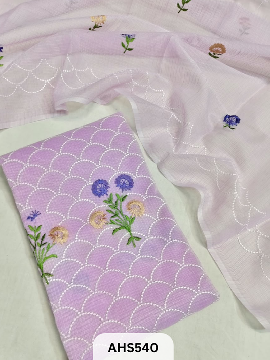 Premium Kota Doria Embroidery Work - Top And Duppatta