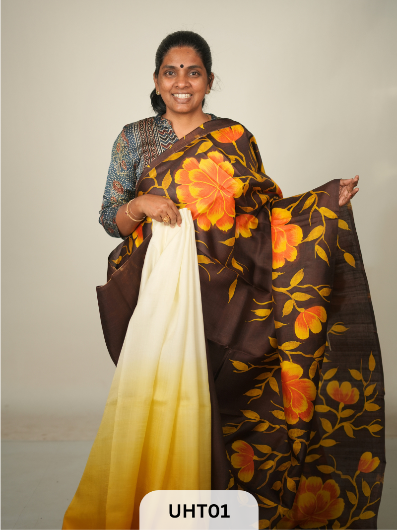 PURE MURSHIDABAD HANDPAINTED SAREE - PARTLY PALLU