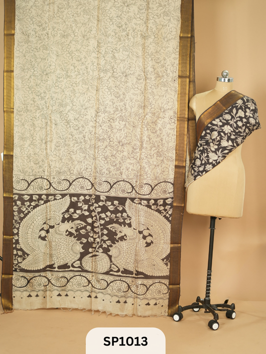 Kalamkari Chennuri silk Kanchi border saree