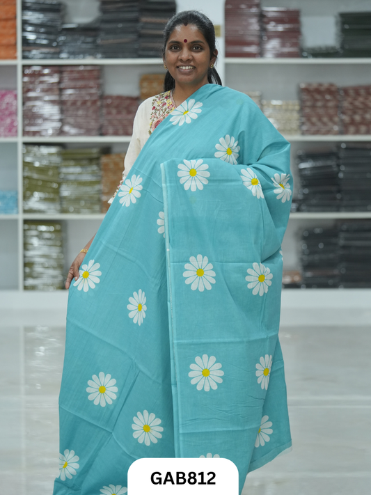 Bagru Block Print Cotton Mulmul Sarees With Running Blouse