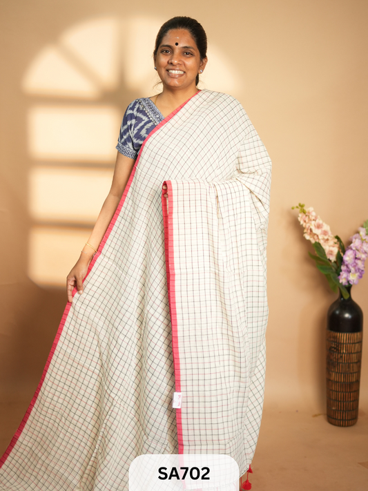 MULMUL COTTON CHECKED SAREEE