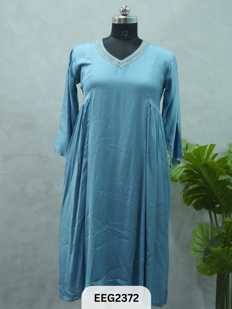 MODAL KHATLI WORK NECKLINE A LINE KURTI - WITH LINING