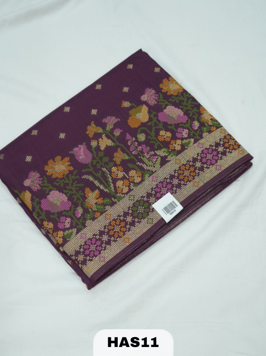 BANARAS RUSSIAN CROSS STICHED SILK SAREE