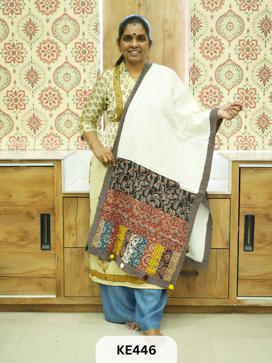 APPLIQUE AJARKH COTTON STOLES - VEGTABLE PRINT