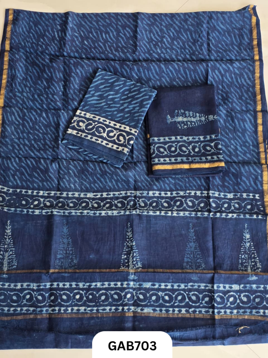 Hand Block Chanderi Silk Dress Materials Top 2.5 Mtrs Duptta 2.5 Mtrs