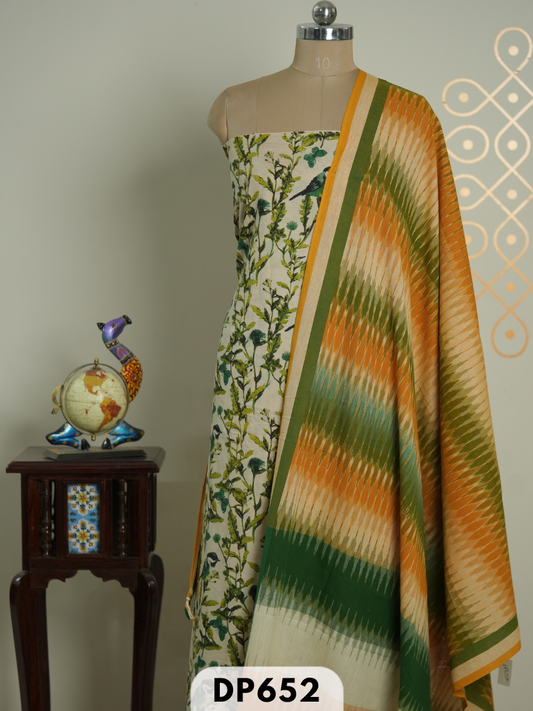 ikkat dupatta with pure kalamkari set