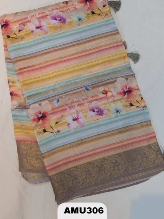 BANARAS RUSSIAN SILK SAREE WITH PRINTED