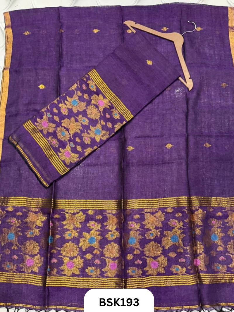 Premium Pure Handloom Linen Silk Salwar Floral Design  Top 2.7 mtr  | Duppata 2.5 mtr