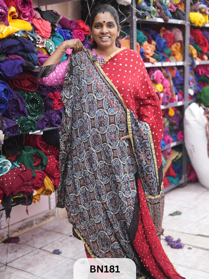 AJRAKH BANDHEJ WITH SKIRT BORDER SAREES | MODAL GAJI FABRIC