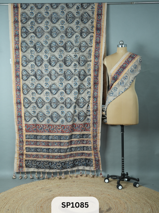 Sungudi Saree with Handblock Kalamkari print