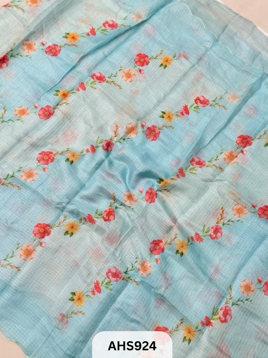 Soft Silk Kota Digital Print Saree With Blouse